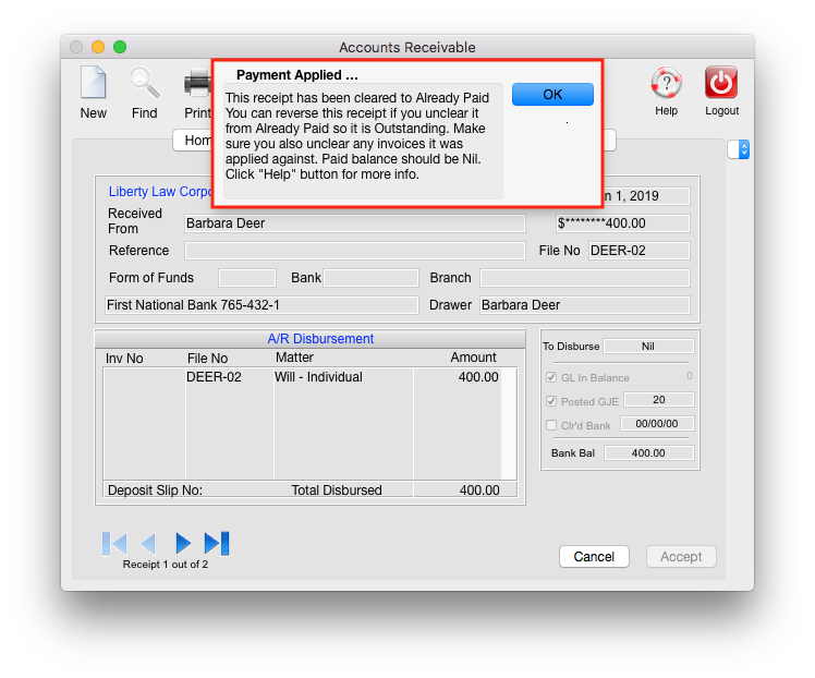 Reverse An A R Receipt That Has Cleared Against An Invoice Brief